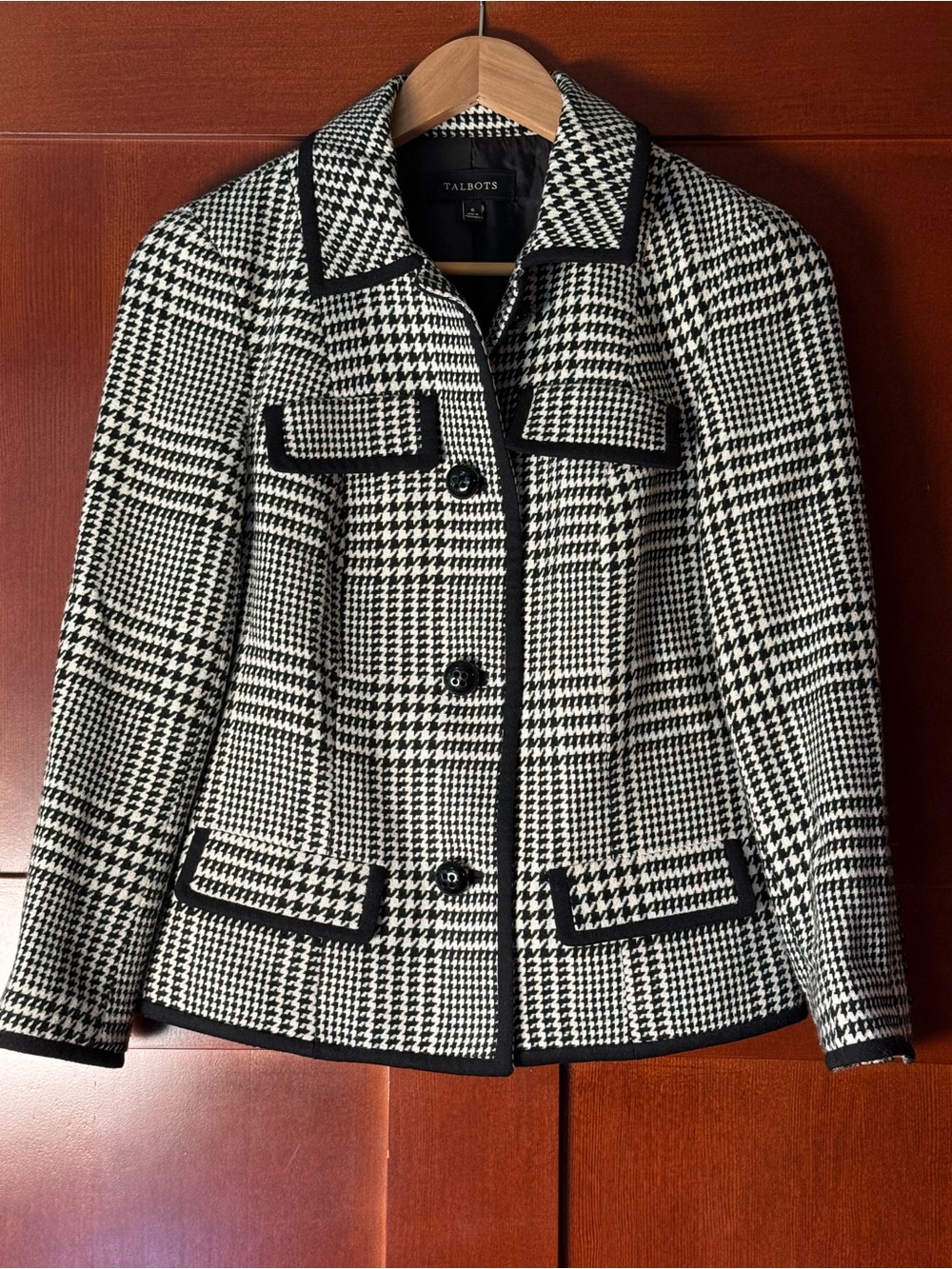 Talbots Classic Houndstooth Blazer Jacket Black & White  Size 6